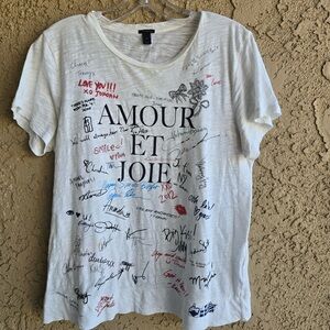 J.Crew “Amour Et Joie” Graphic Tee – White Paris Script Print – Size M